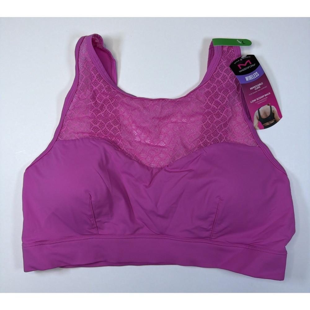 Maidenform Pure Comfort High Neck Pullover WireFree Bra Large Pink DM221C NEW